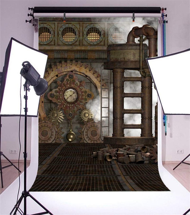 DASHAN 5x7ft Polyester Antique Vintage Rusty Steampunk Backdrop Industrial Gear Metal Clock Old Metal Gearwheel Photography Background Steam Machine Nostalgia Iron Chain Pipelines YouTube Photo Props - Image 2